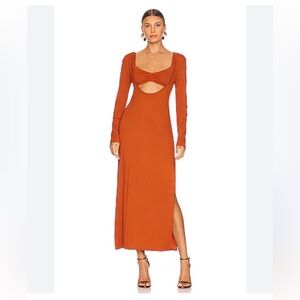 New Revolve Hansen and Gretel Adrienne dress Cinnamon long sleeve side slit